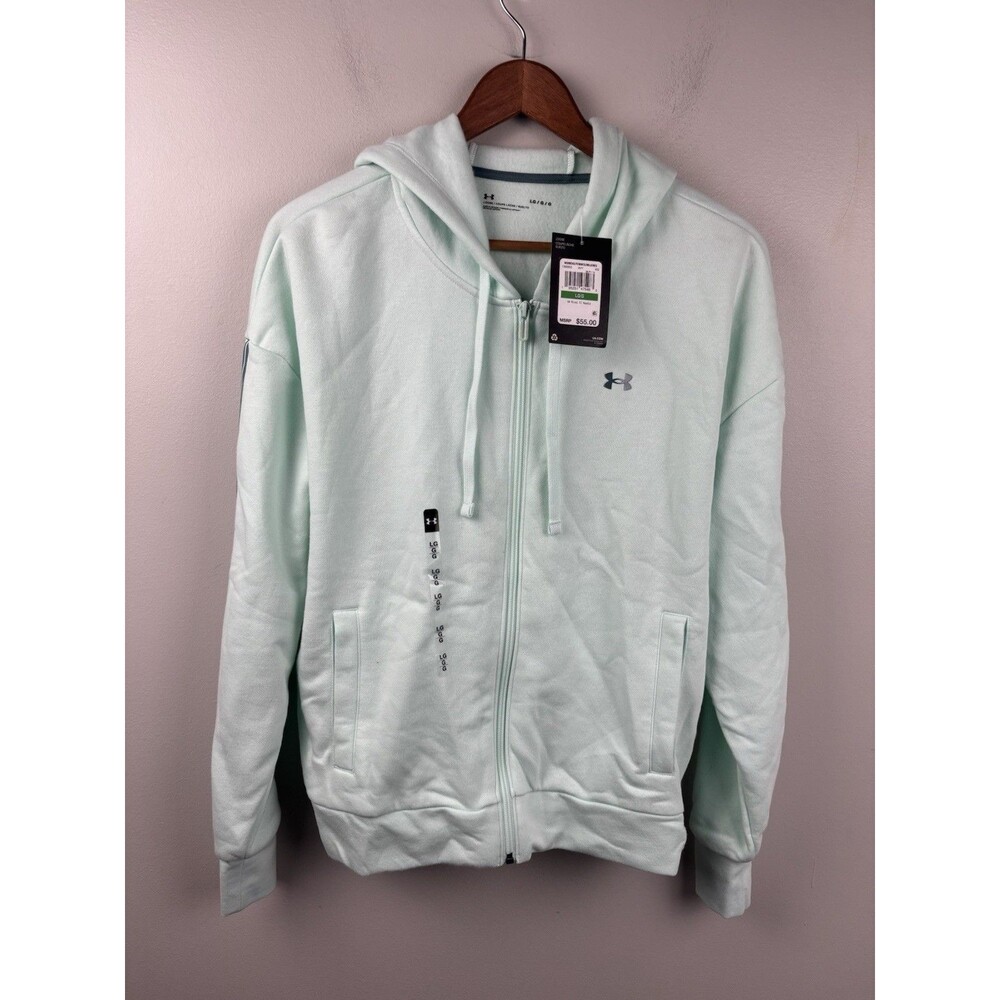 NWT Under Armour Loose Fit Rival Full Zip Womens Mint Green Hoodie Jacket Large